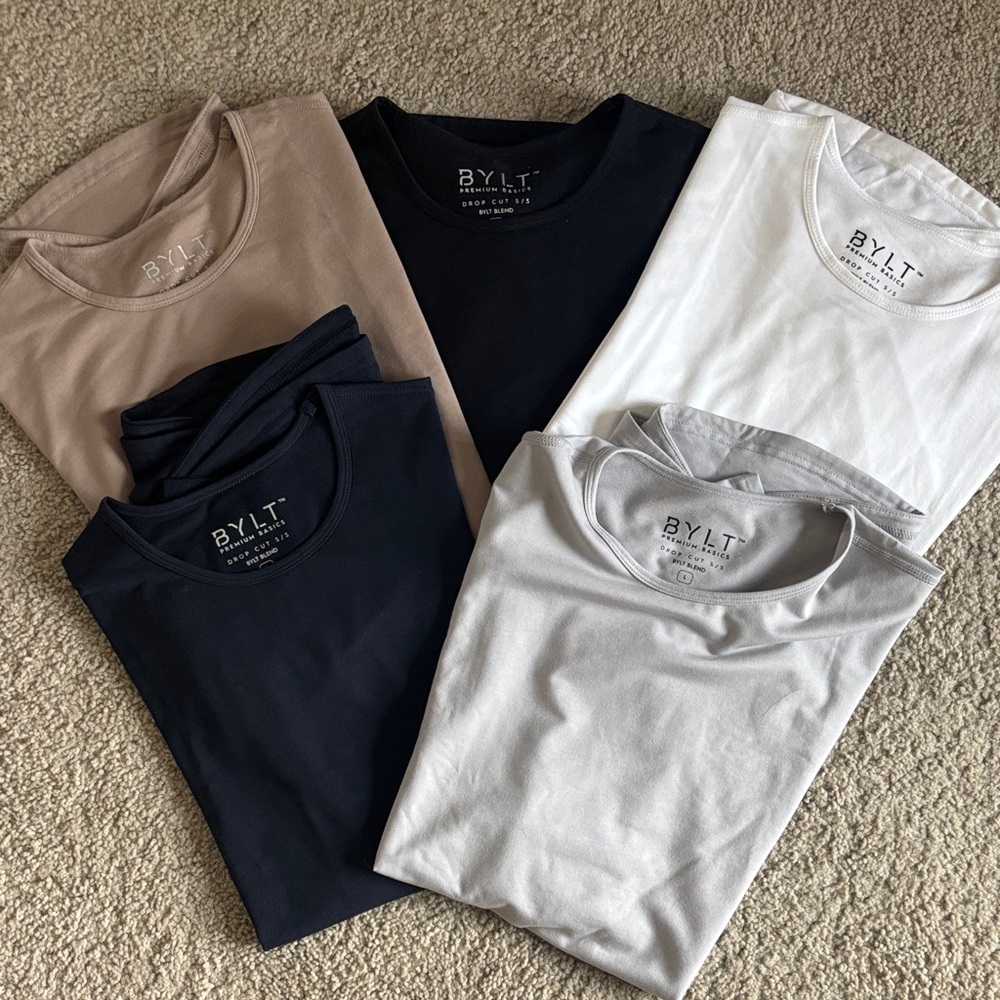 BYLT Basics Drop Cut T-Shirt Set in Neutral Tones